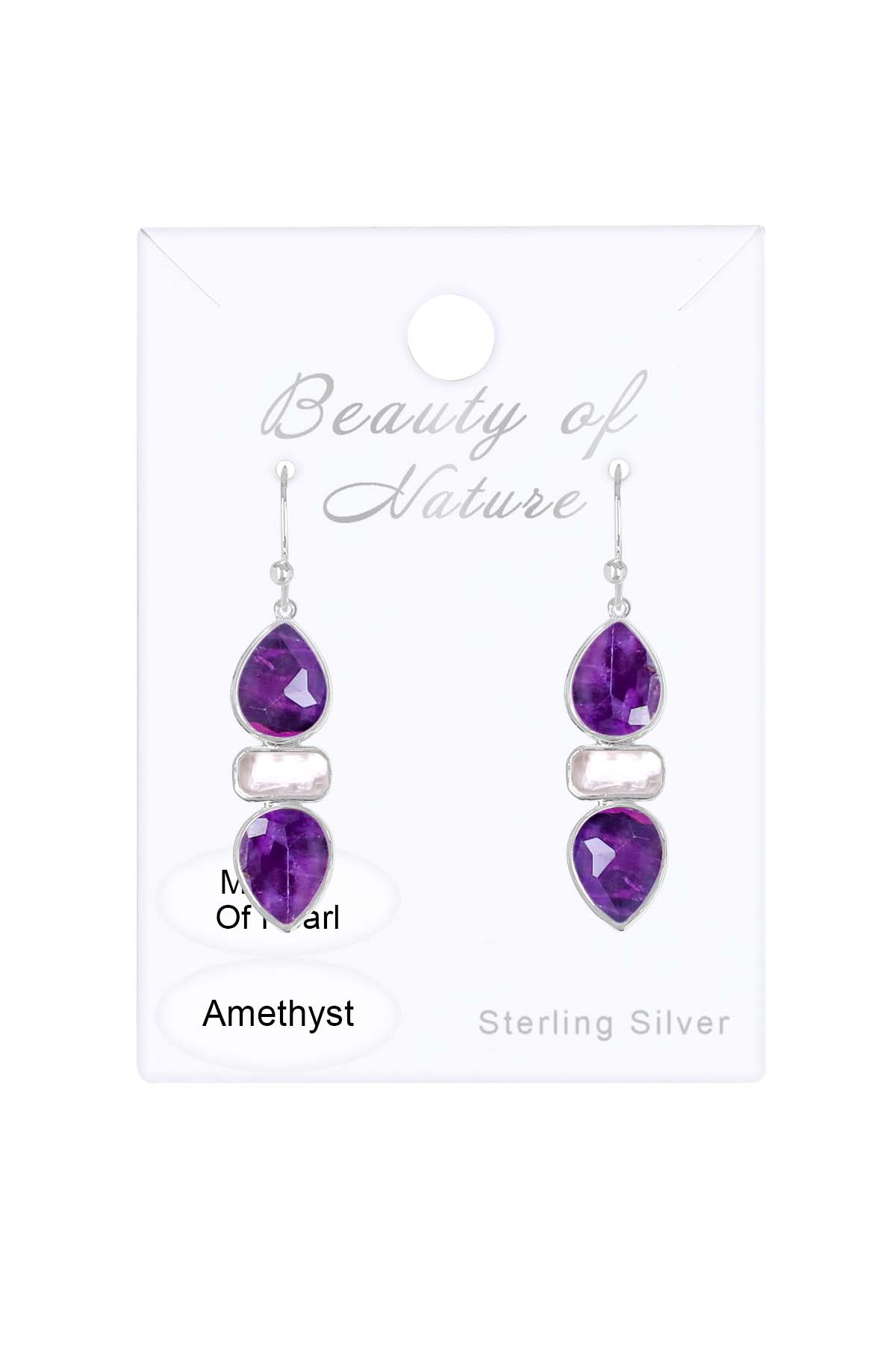 Sterling Silver & Amethyst With Pearl Drop Earrings - SS