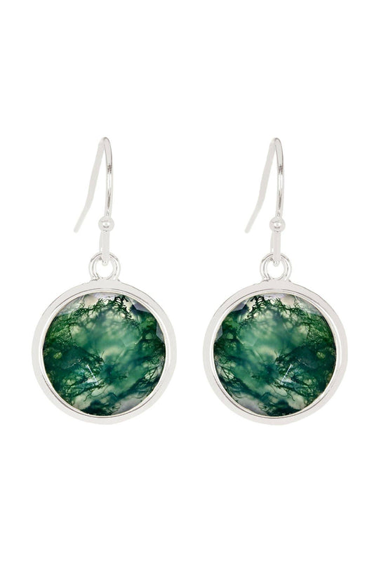 Sterling Silver & Moss Agate Round Earrings - SS