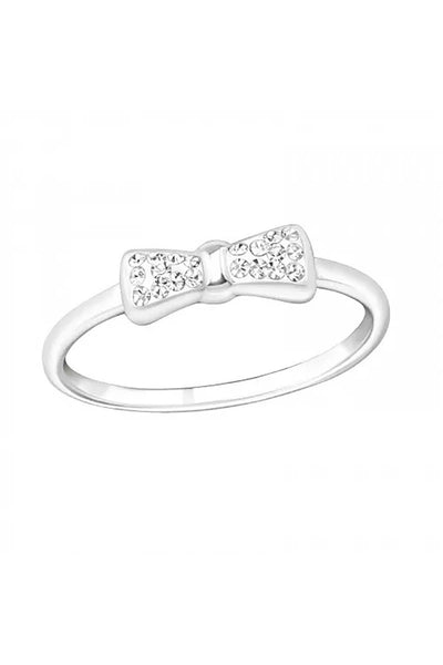 Sterling Silver Bow Ring With Crystal - SS