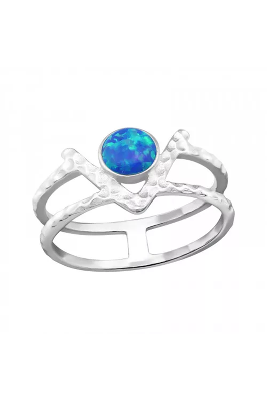 Sterling Silver V Band Ring With Pacific Blue Opal - SS