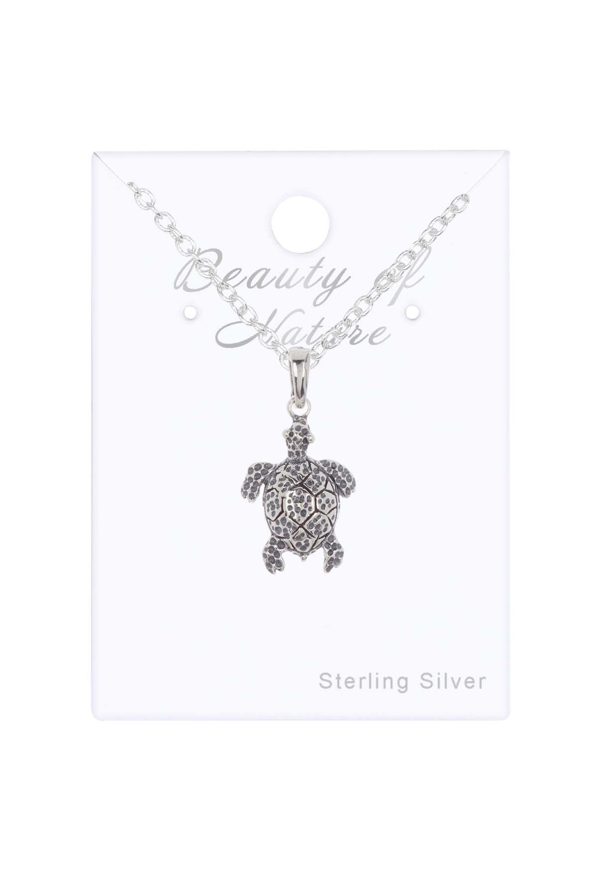 Sterling Silver Tortoise Pendant Necklace - SS