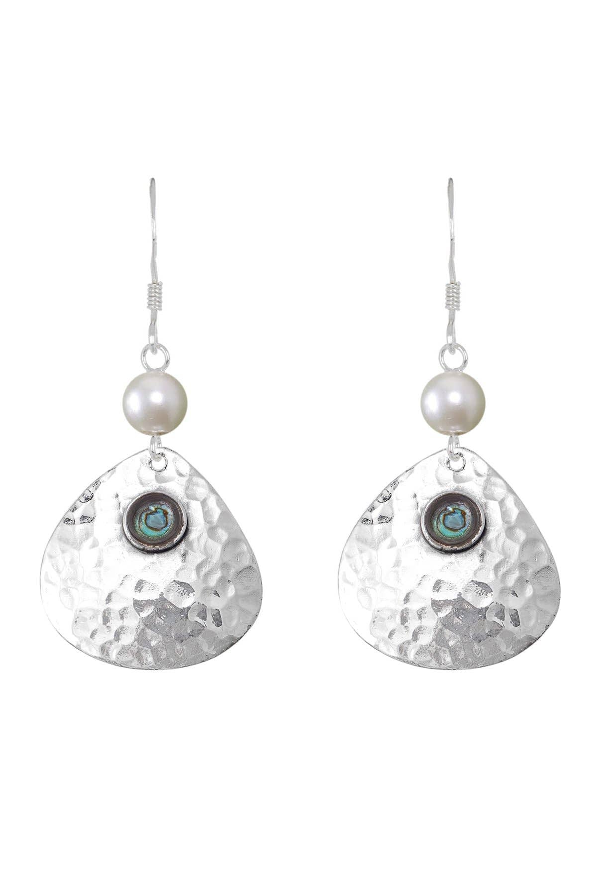 Abalone Hammered Drop Earrings - SS