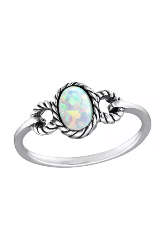 Sterling Silver Oval Ring With Fire Snow opal - SS