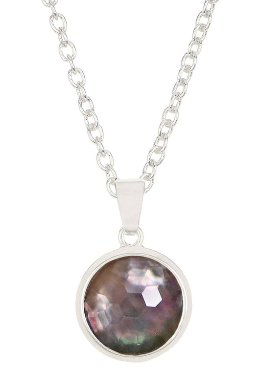 Sterling Silver & Black Mother Of Pearl Round Necklace - SS