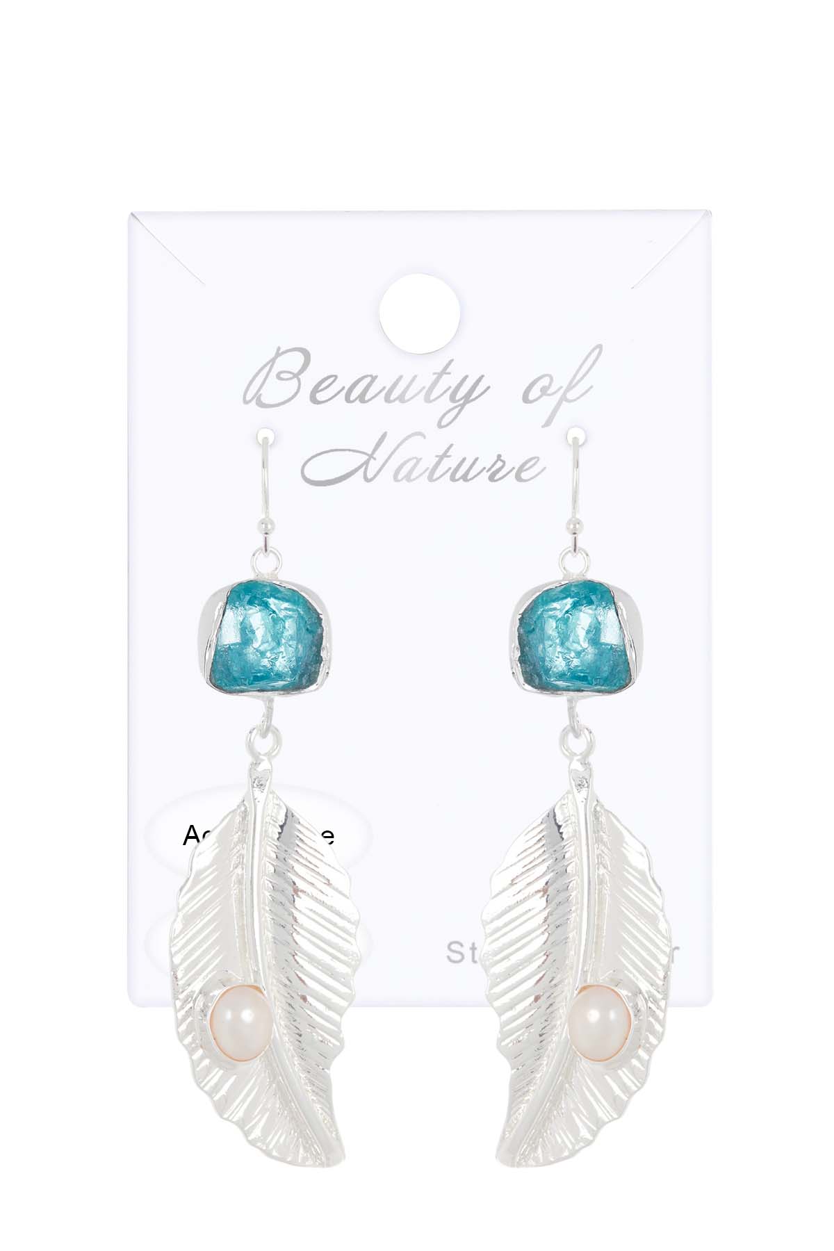 Aquamarine With Pearl Feather Drop Earrings - SS