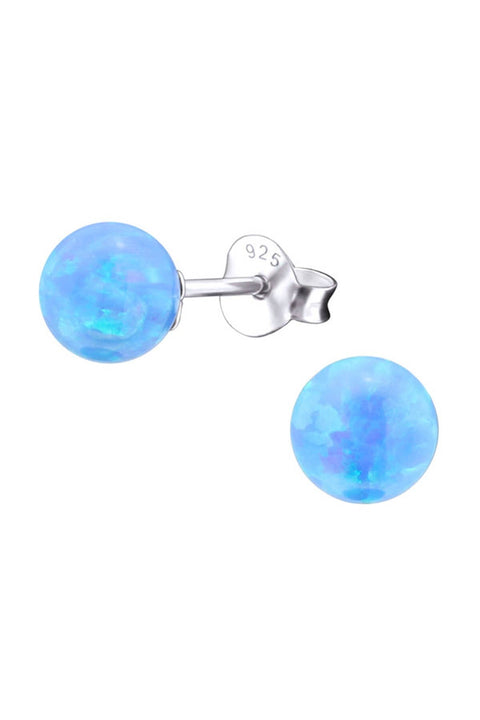 Sterling Silver Ball Ear Studs With Opal - SS