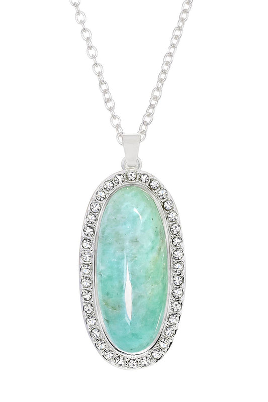 Sterling Silver & Amazonite Halo Pendant Necklace - SS
