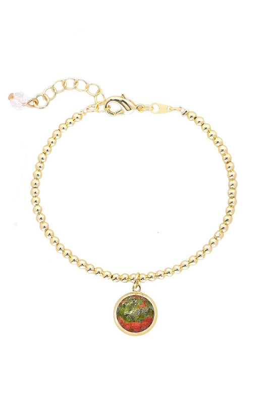Unakite & 14k Gold Plated Beaded Charm Bracelet - GF