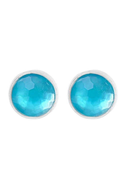 Sterling Silver & Blue Mother Of Pearl Post Earrings - SS