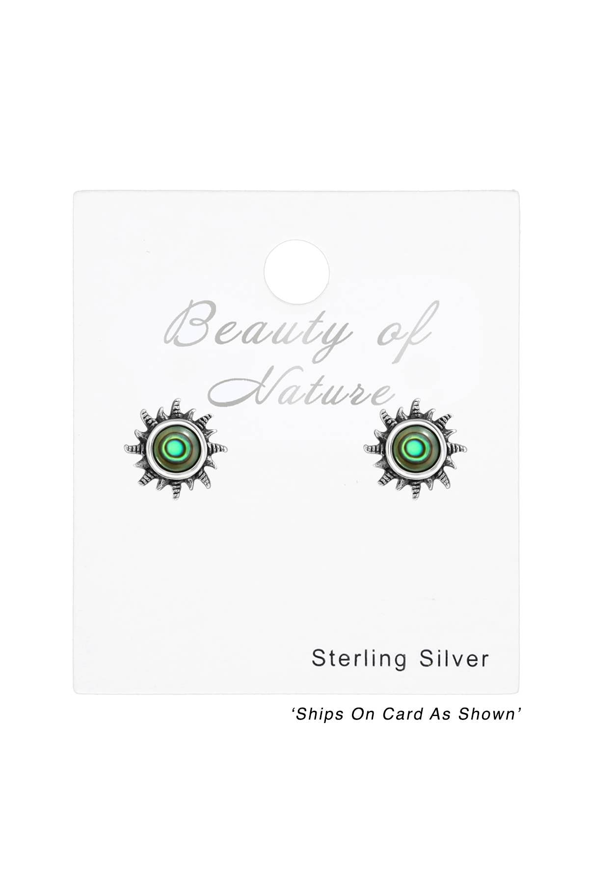 Sterling Silver Sun Ear Studs With Imitation Stone - SS