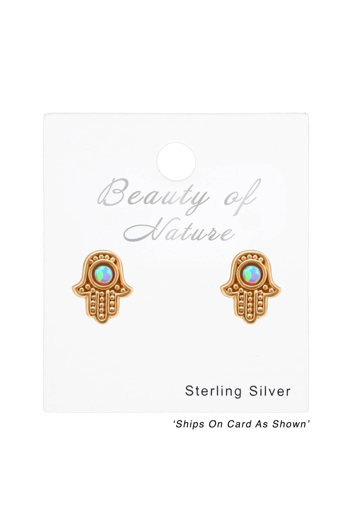 Sterling Silver Hamsa Ear Studs With Opal - RG