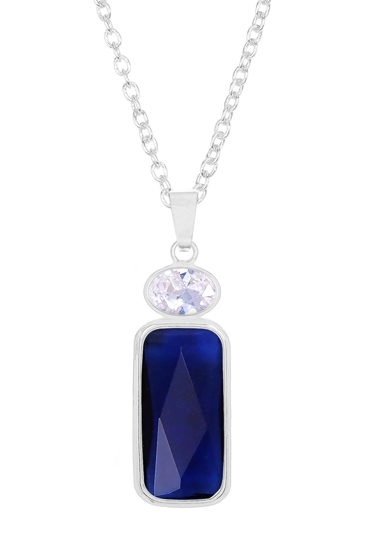 Sterling Silver & London Blue Crystal Pendant Necklace - SS