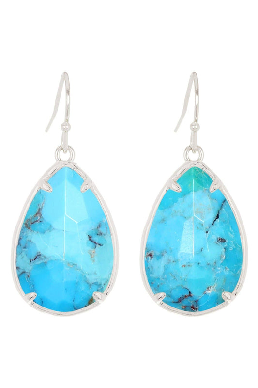 Sterling Silver & Turquoise Fancy Cut Drop Earrings - SS