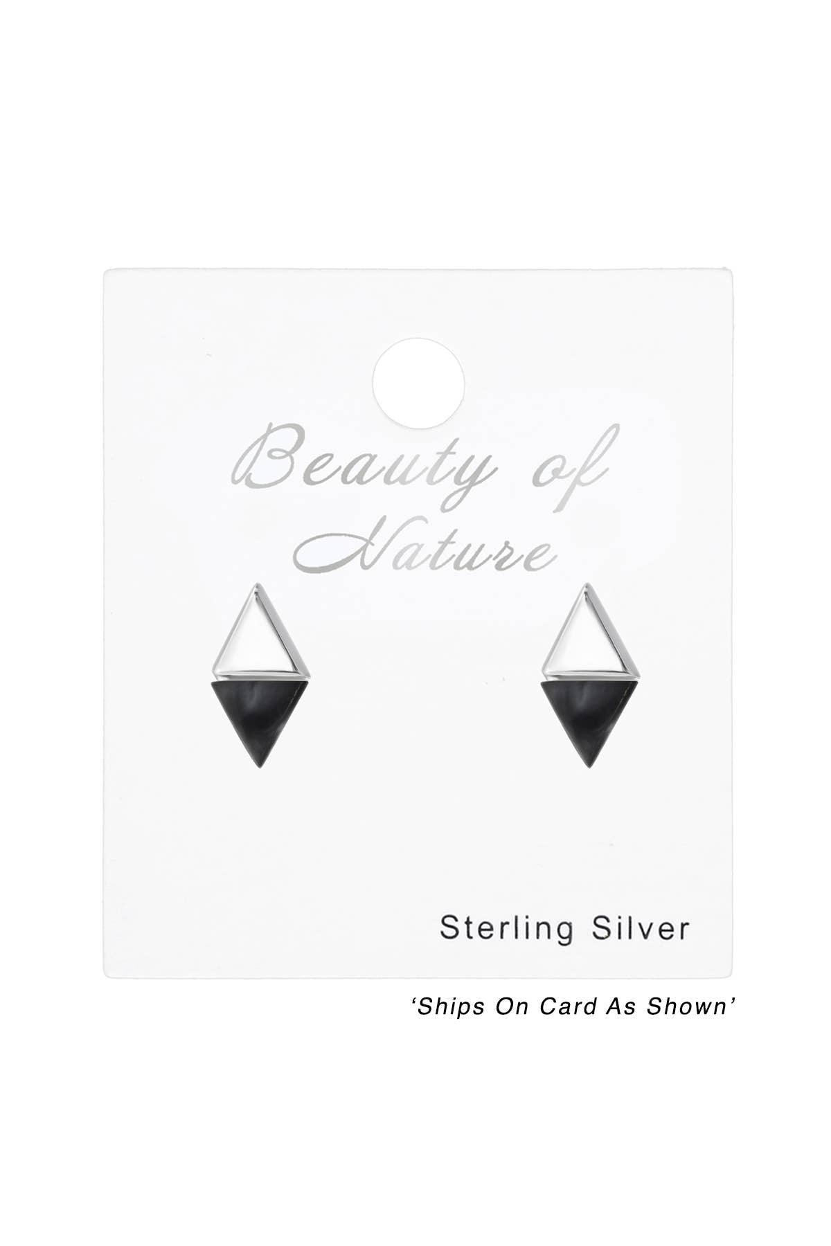 Sterling Silver Triangle Ear Studs With Imitation Stone - SS