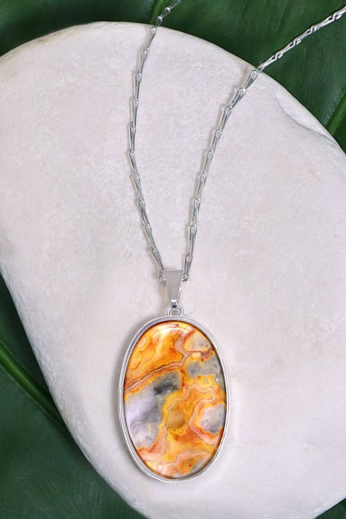 Crazy Lace Agate Cabochon Necklace - SF