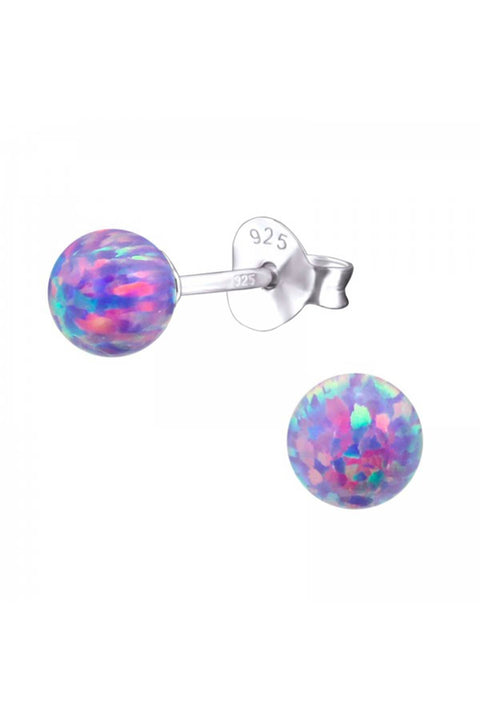 Sterling Silver Ball Ear Studs With Opal - SS