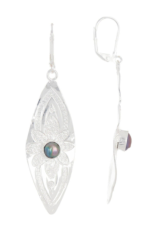 Freshwater Pearl Hammered Drop Earrings - SS