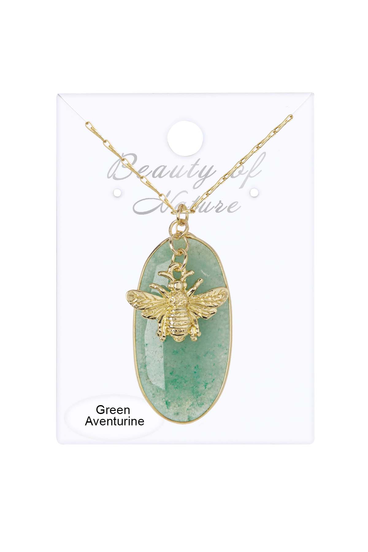 Green Aventurine With Bee Charm Pendant Necklace - GF