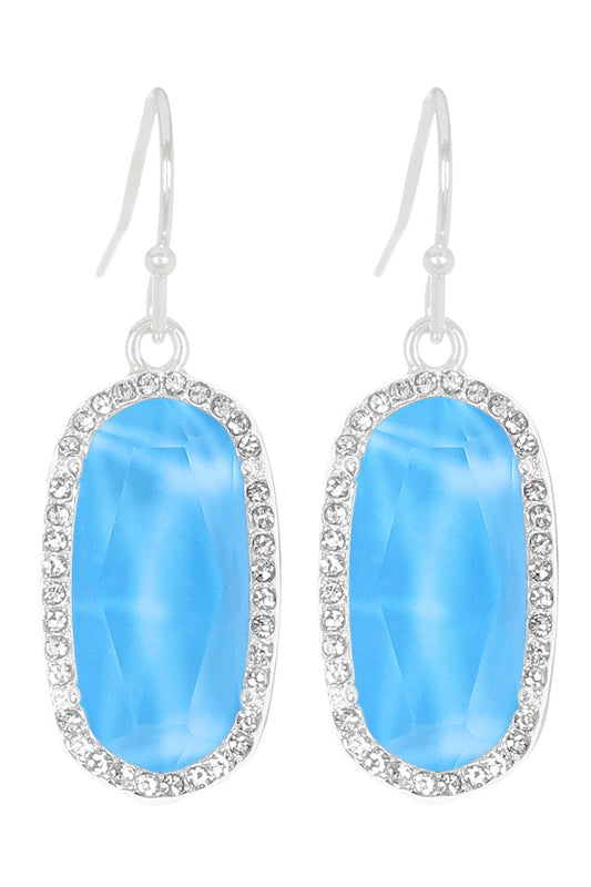 Sterling Silver & Turquoise Quartz Halo Drop Earrings - SS
