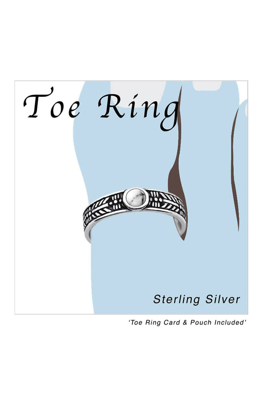 Sterling Silver Adjustable Toe Ring With Howlite - SS