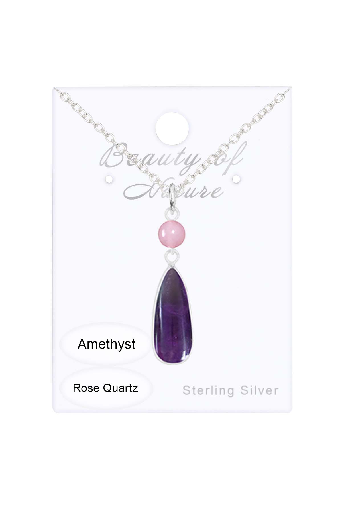 Sterling Silver Amethyst & Rose Quartz Pendant Necklace - SS