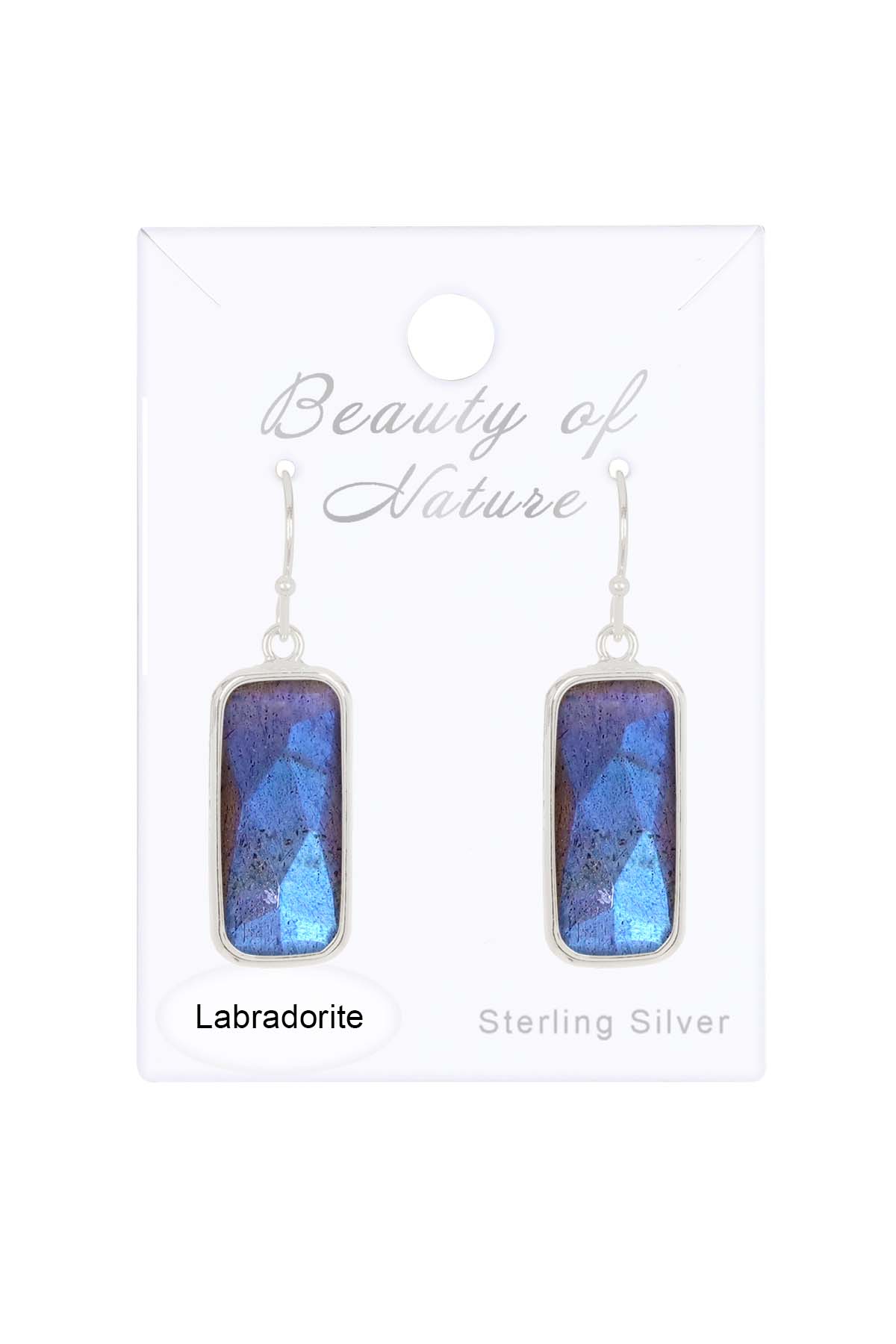 Sterling Silver & Labradorite Rectangle Drop Earrings - SS