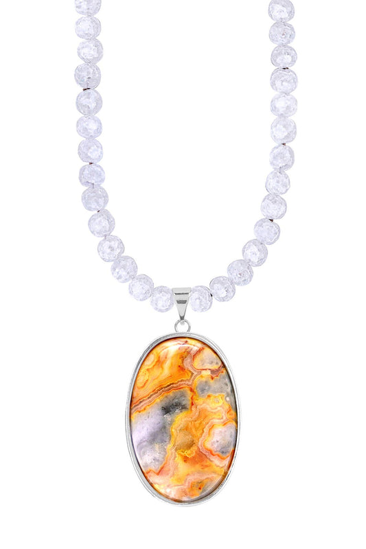 Crystal Quartz Beads Necklace With Crazy Lace Agate - SS