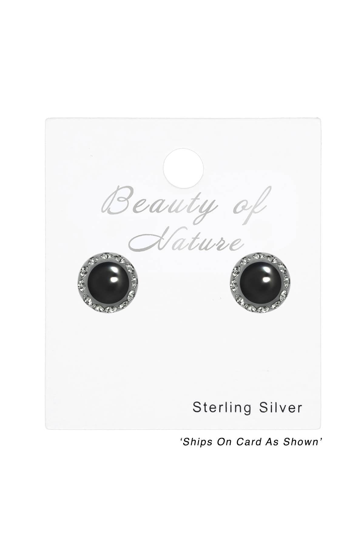 Silver Round Ear Studs With Pearl and Genuine Crystals - SS