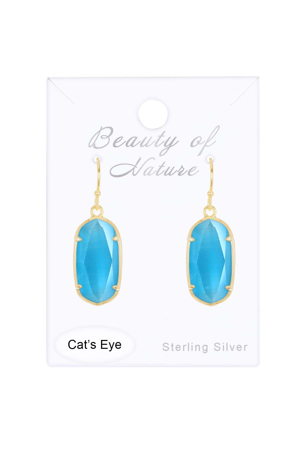 14k Vermeil & Blue Cat's Eye Drop Earrings - VM