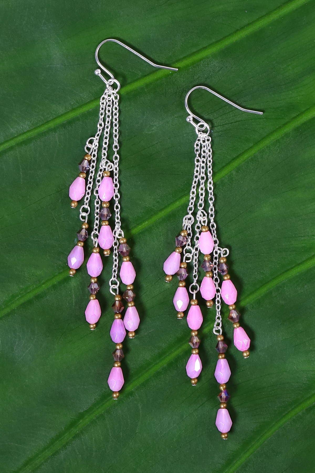 Sterling Silver & Lavender Crystal Waterfall Earrings - SS