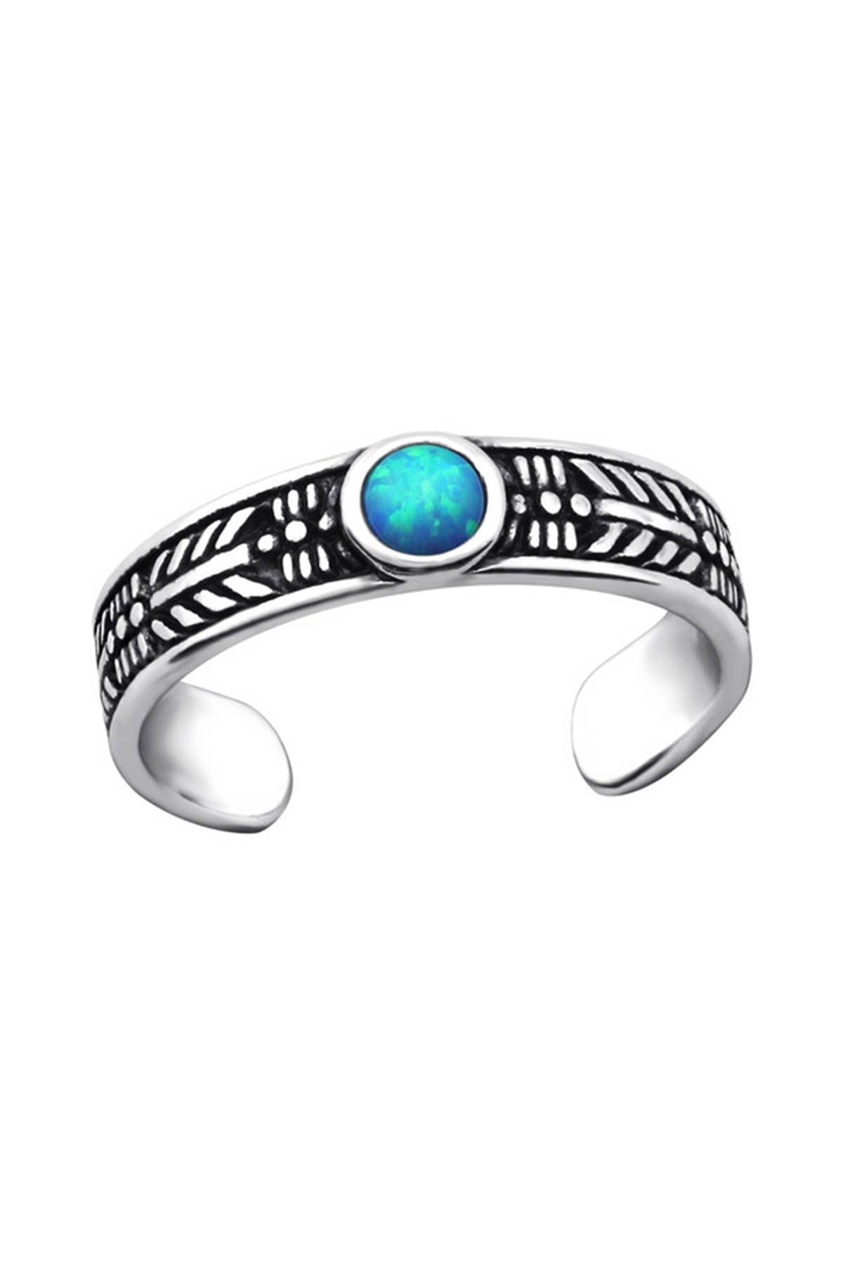 Sterling Silver Adjustable Toe Ring With Opal  -  SS