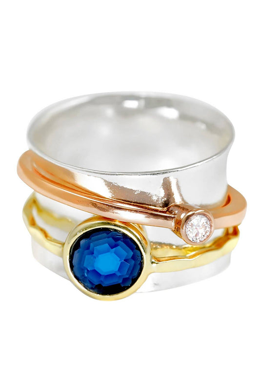 London Blue Crystal Tri-Color Spinner Ring - SF