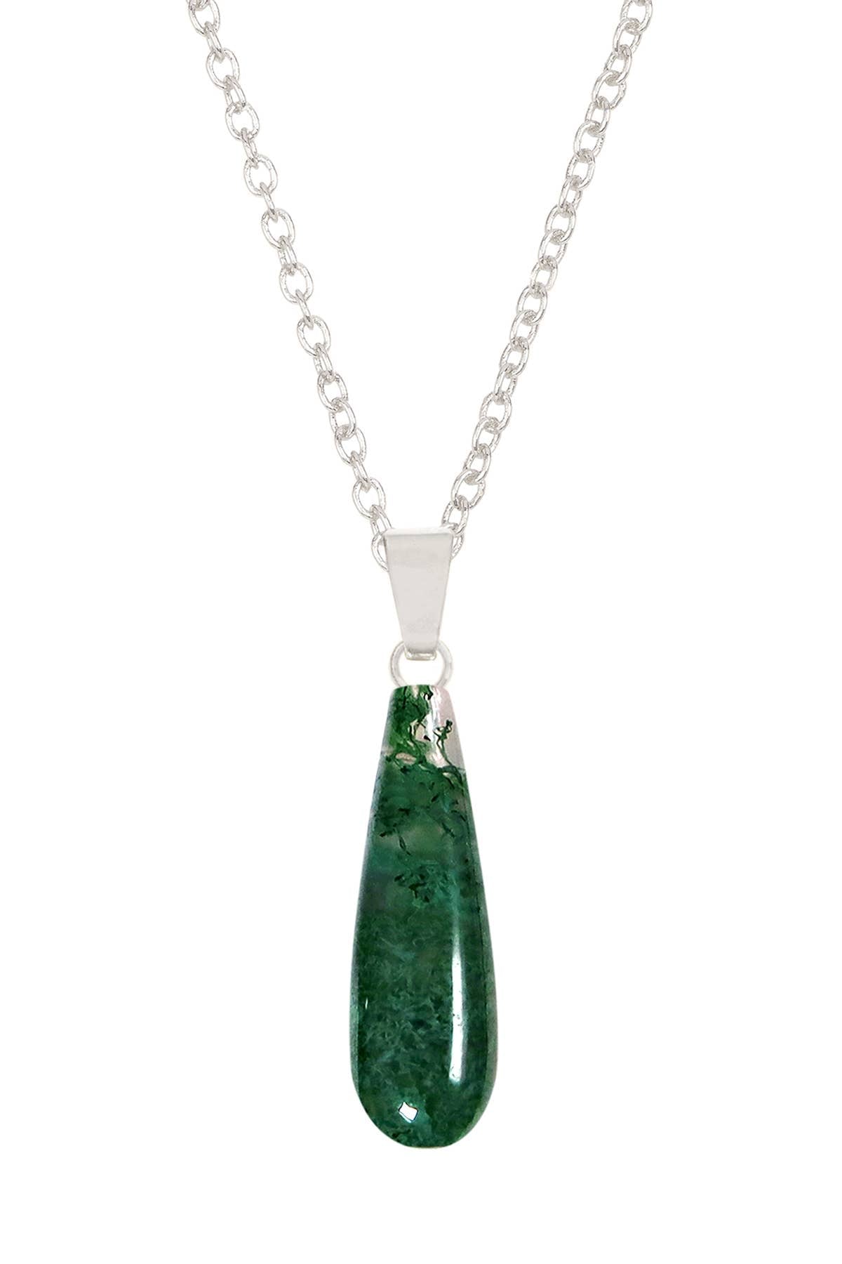 Sterling Silver & Moss Agate Teardrop Pendant Necklace - SS