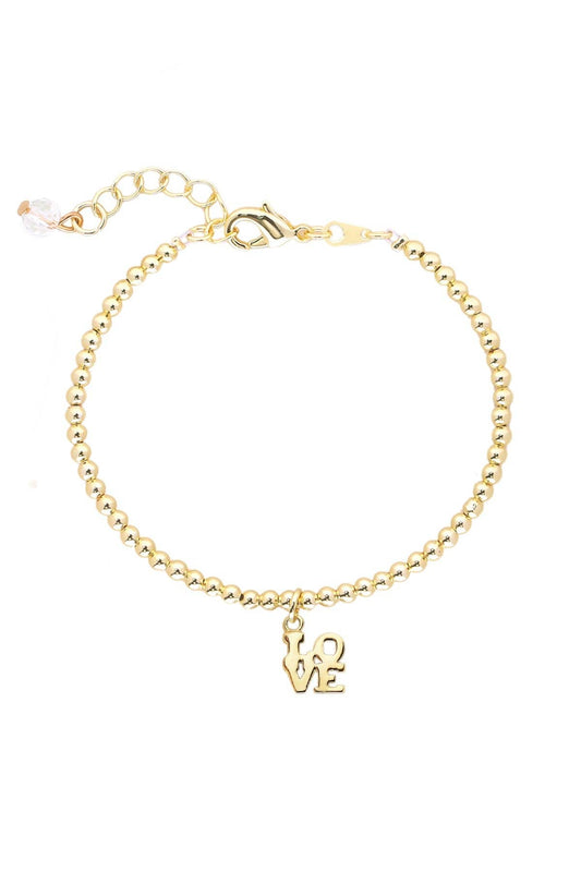 LOVE & 14k Gold Plated Beaded Charm Bracelet - GF