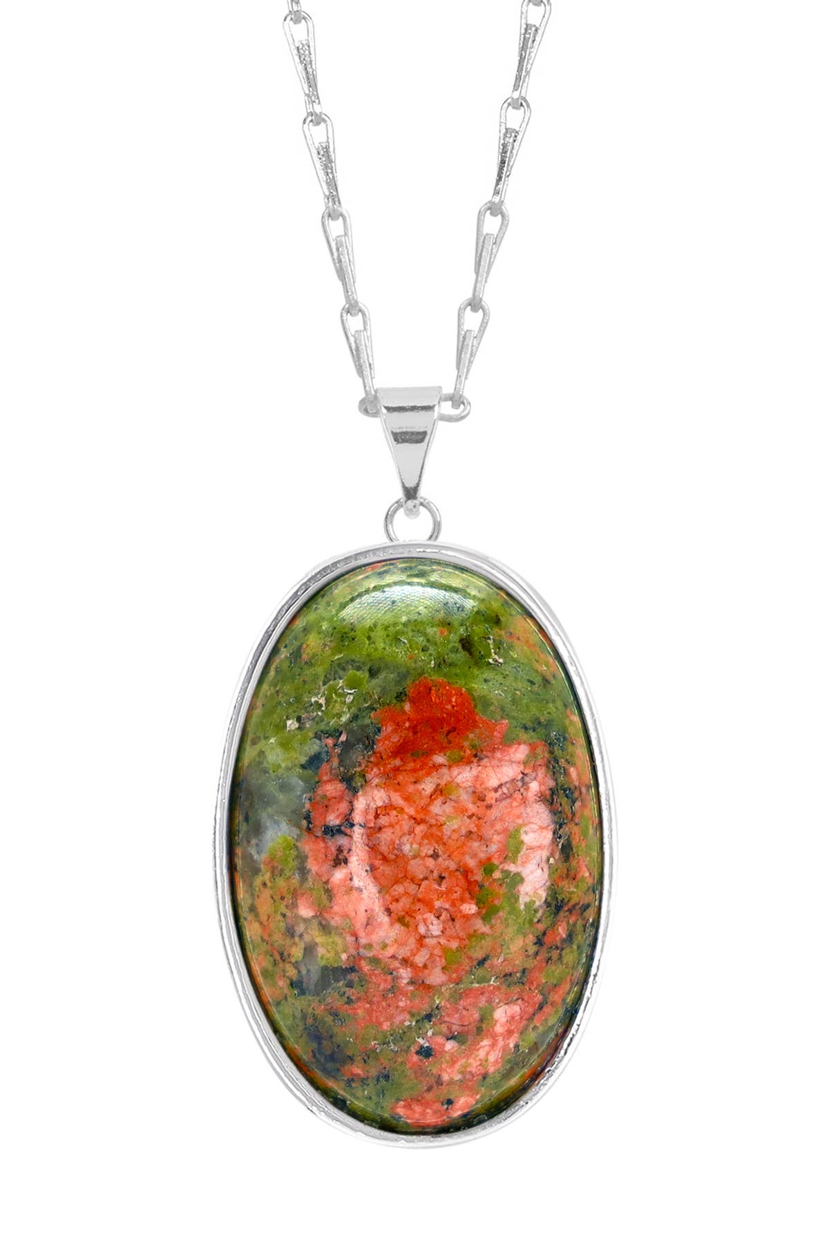 Unakite Cabochon Pendant Necklace - SF