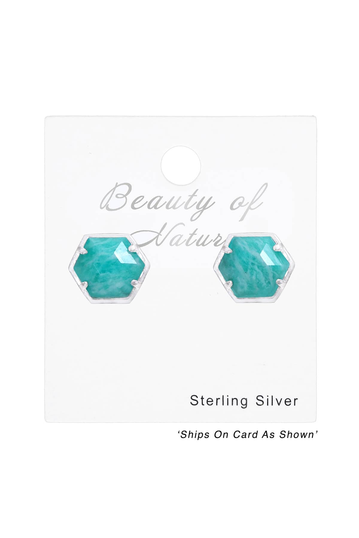 Sterling Silver & Amazonite Hexagon Post Earrings - SS