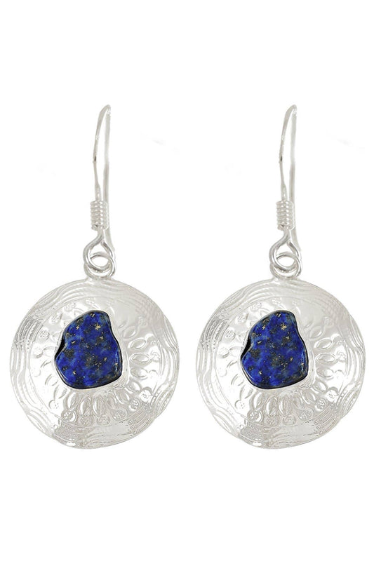 Lapis Hammered Disc Drop Earrings - SS