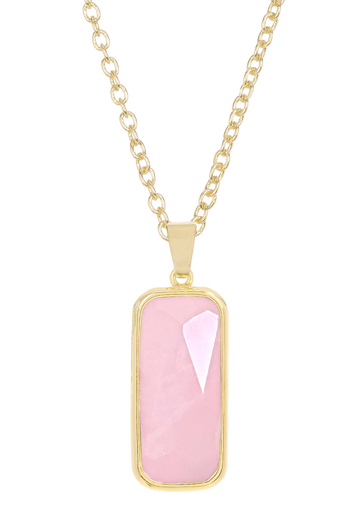 14k Vermeil & Rose Quartz Rectangle Pendant Necklace - VM