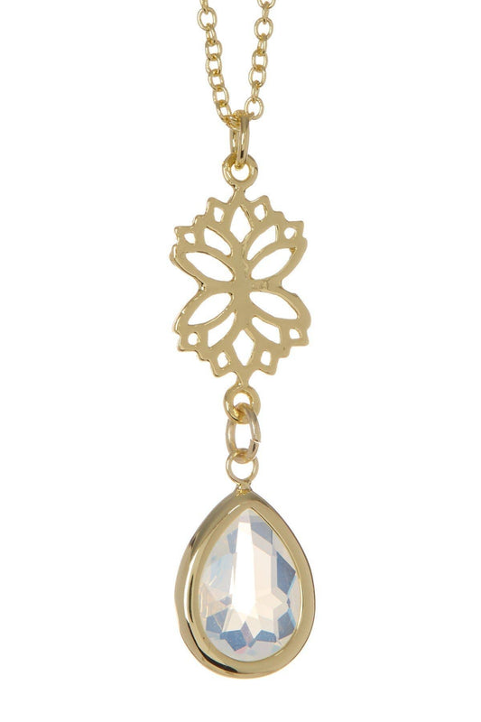 Moonstone Crystal & Lotus Pendant Necklace - VM